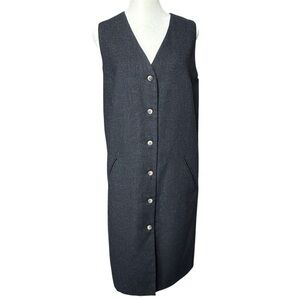 VTG 100% Wool Vest Dress Size 10 Medium Long Line Button Up Academia 90s Gray